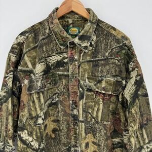 Cabelas Mens 2XL Button Down Shirt‎ Long Sleeve Outdoor Camouflage Hunting Denim